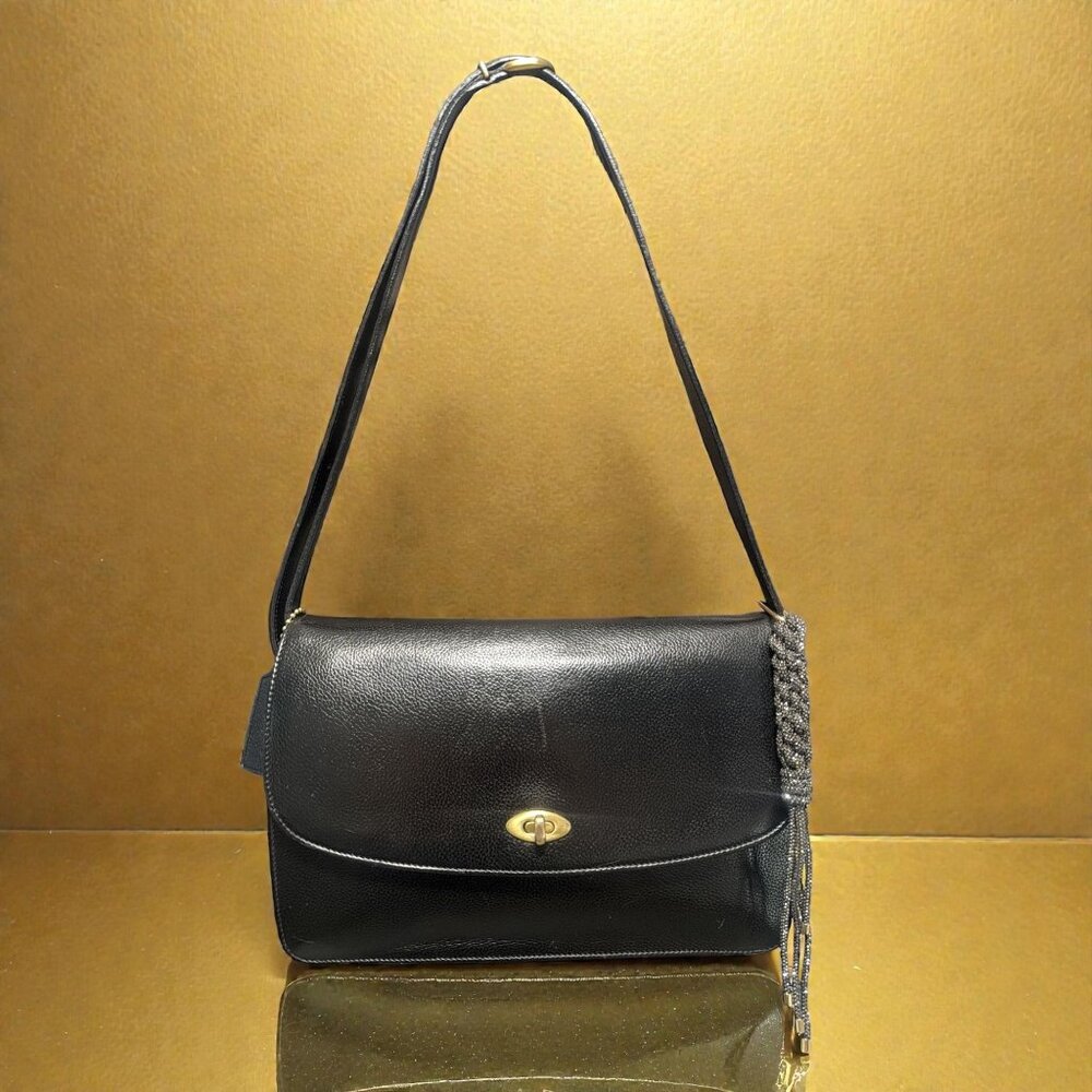 VTG Coach Madison Royalton Bag 4403 Black Caviar Leather Flap Turnlock 90s Italy - Picture 2 of 12